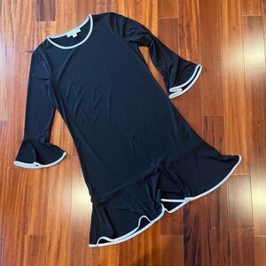 MICHAEL Michael Kors Black Dress Bell 3/4 Sleeve Ruffles White Trim Size‎ Medium
